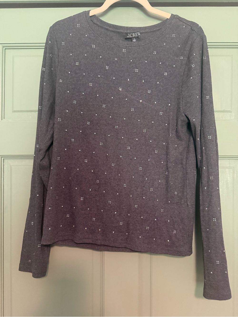 J. Crew Gray Long-Sleeve Crewneck Sweater with Silver Dots